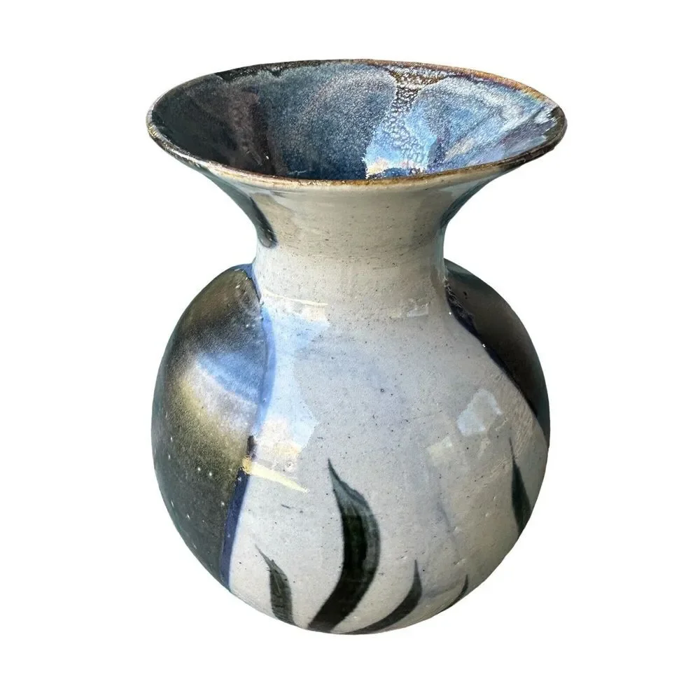 Art Pottery Vase 8 Inch Clay Stoneware‎ Speckled Glaze Handmade Multi Signed USA